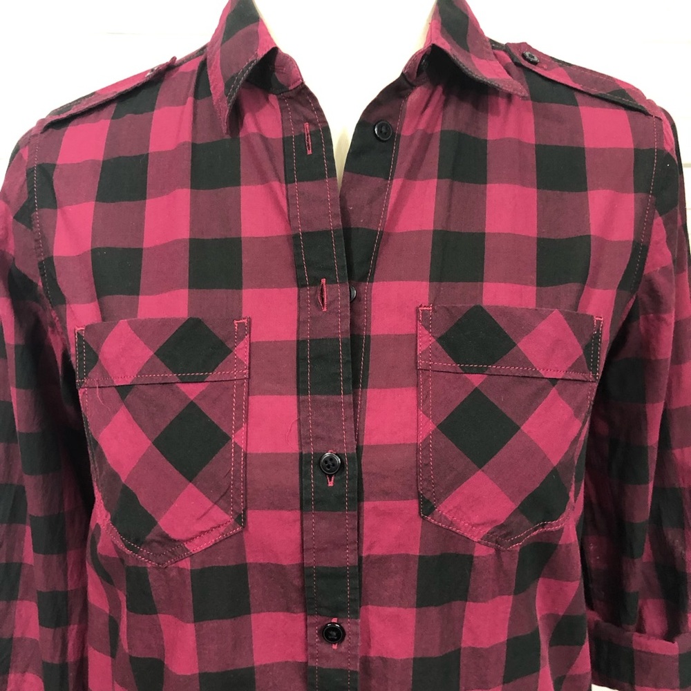Express red and black plaid  button down shirt